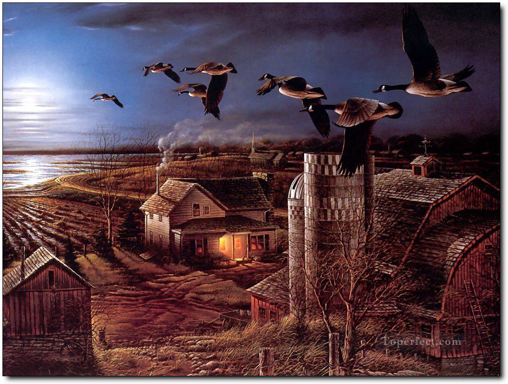 birds crossing village Oil Paintings